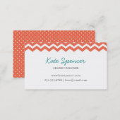 Coral Chevron and Polka Dot Business Card (Front/Back)