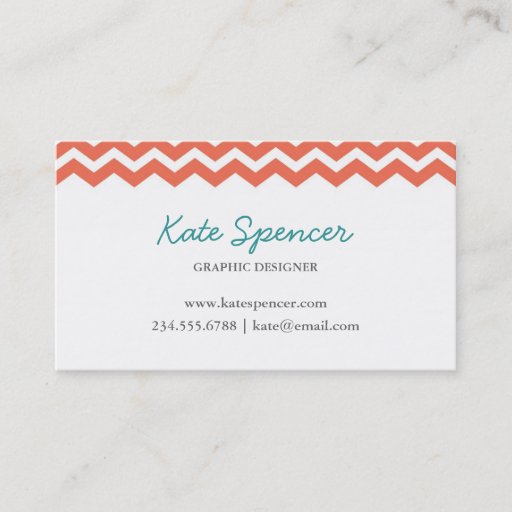 Customizable Coral Chevron and Polka Dot Business Cards