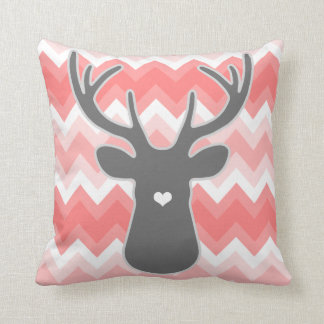 Coral Chevron Heart Nose Deer Pillow
