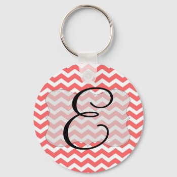 Coral Chevron Initial Keyring by LittleMissDesigns at Zazzle