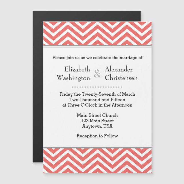 Coral Chevron Magnetic Wedding Invitation (Front/Back)