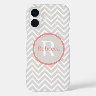 Coral Chevron Monogram Barely There iPhone 16 Case