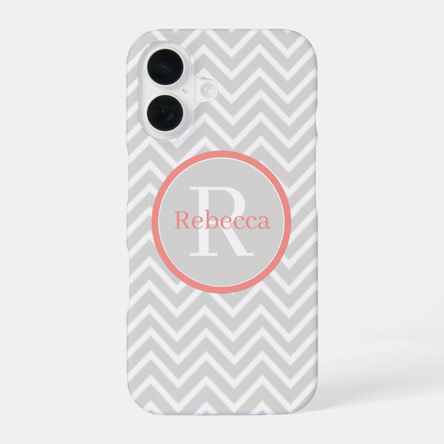 Coral Chevron Monogram Barely There Iphone Case (Back)
