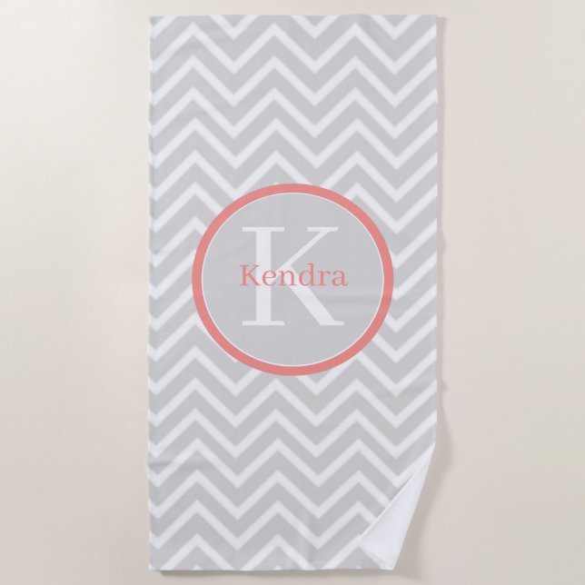 Coral Chevron Monogram Beach Towel (Front)