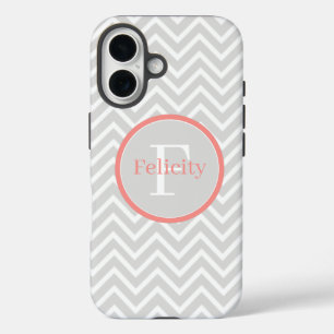 Coral Chevron Monogram iPhone 16 Case