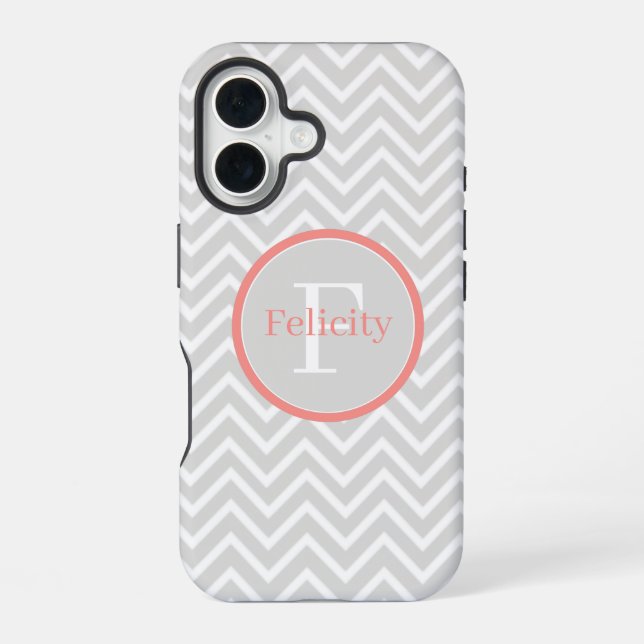 Coral Chevron Monogram Iphone Case (Back)