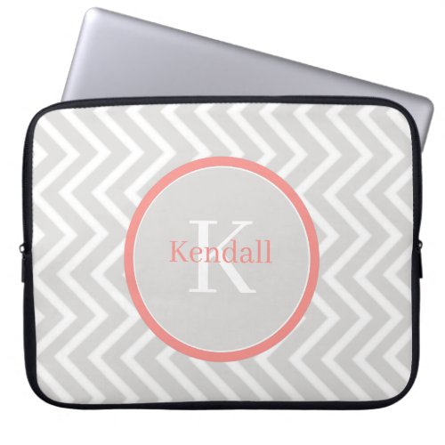 Coral Chevron Monogram Laptop Sleeve