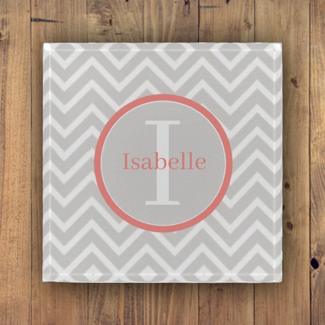 Coral Chevron Monogram Paperweight (Coral Chevron Monogram Paperweight)