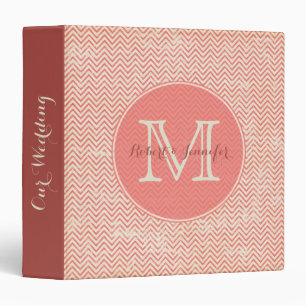 Coral Chevron Monogrammed Wedding Planner 3 Ring Binder