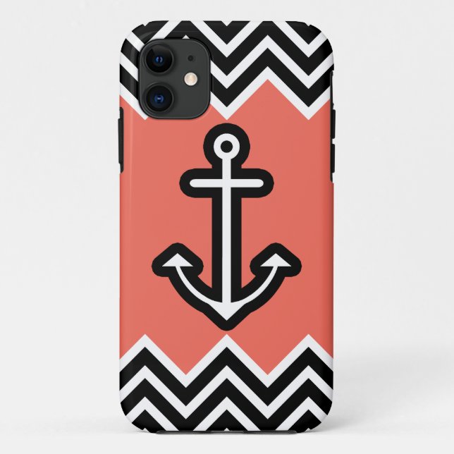 Coral Chevron Nautical Case-Mate iPhone Case (Back)