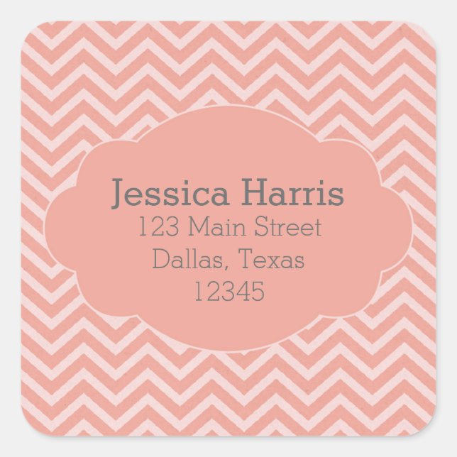 Coral Chevron Paper Address Label Sticker (Front)