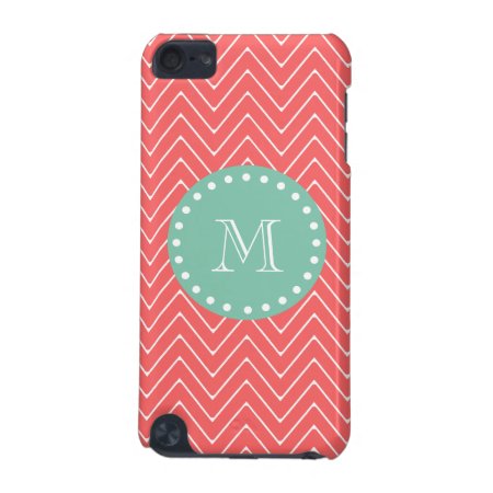 Coral Chevron Pattern | Mint Green Monogram Ipod Touch 5g Cover