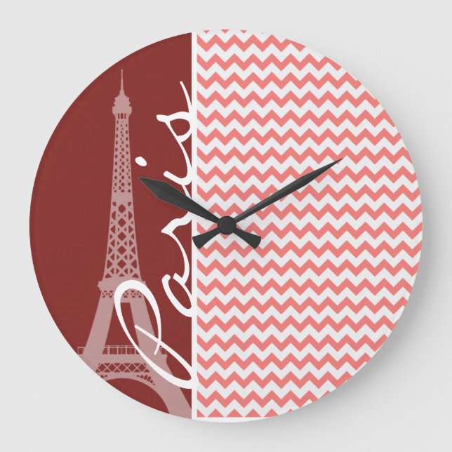 Coral Chevron Pattern; Paris Large Clock (Front)