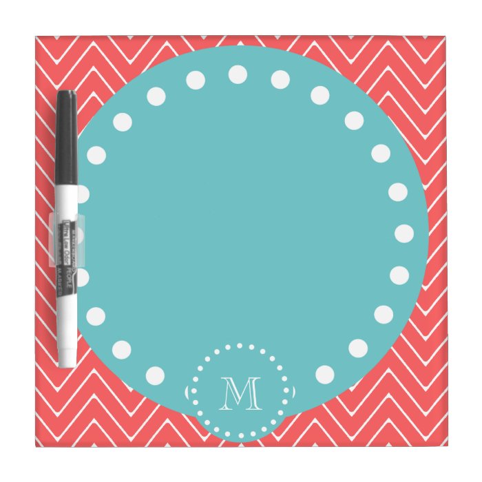 Coral Chevron Pattern  Teal Monogram Dry Erase Board