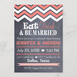 Coral Chevron Rehearsal Invitation