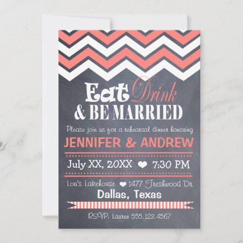 Coral Chevron Rehearsal Invitation