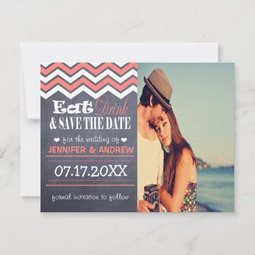 Coral Chevron Save the Date