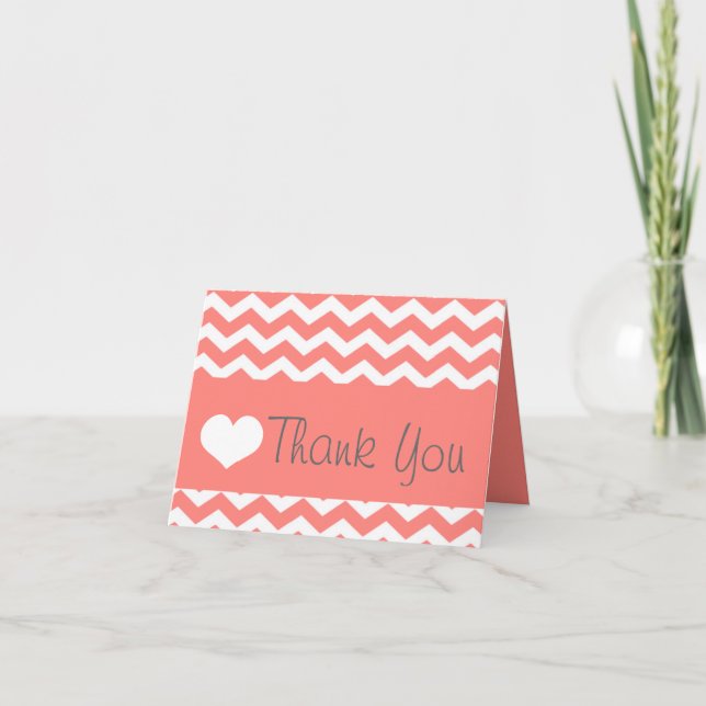 Coral Chevron Thank You Note (Front)