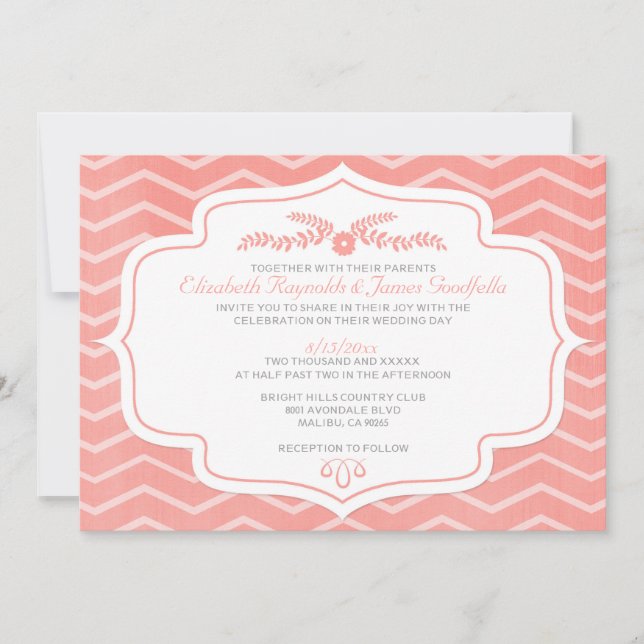 Coral Chevron Wedding Invitations (Front)