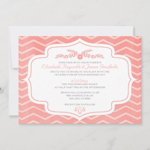 Coral Chevron Wedding Invitations