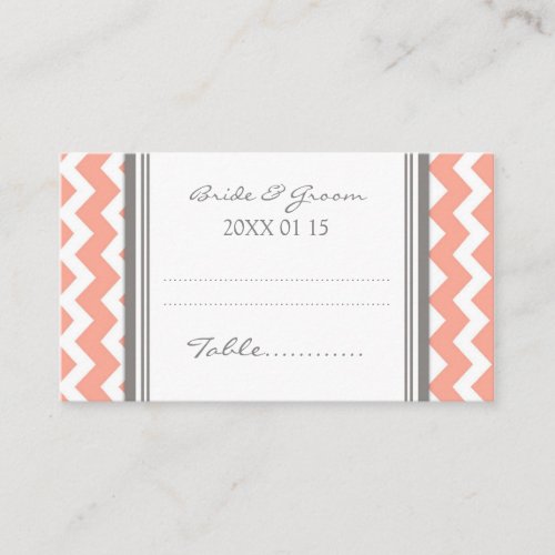 Coral Chevron Wedding Table Place Setting Cards Business Card Template