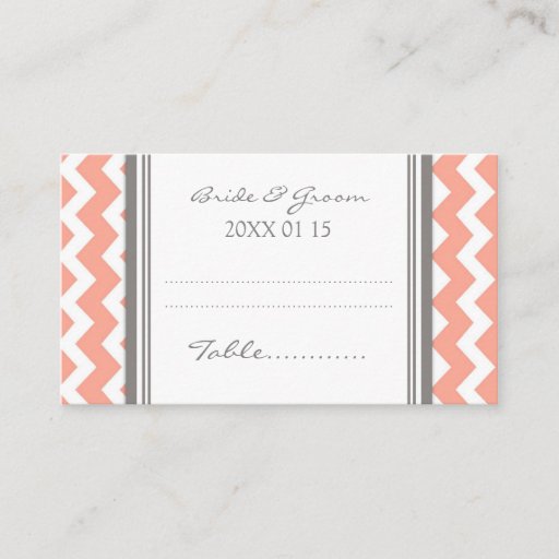 Customizable Coral Chevron Wedding Table Place Setting Cards Business Card Template