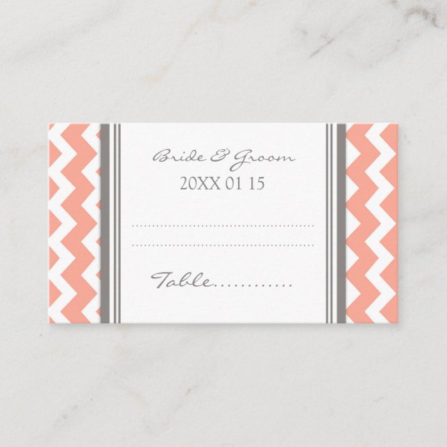 Coral Chevron Wedding Table Place Setting Cards (Front)