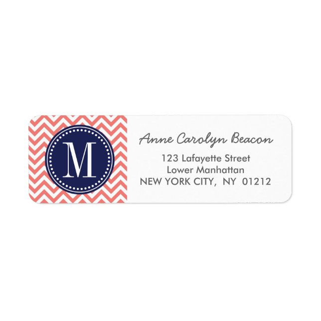 Coral Chevron Zigzag Personalized Monogram Label (Front)