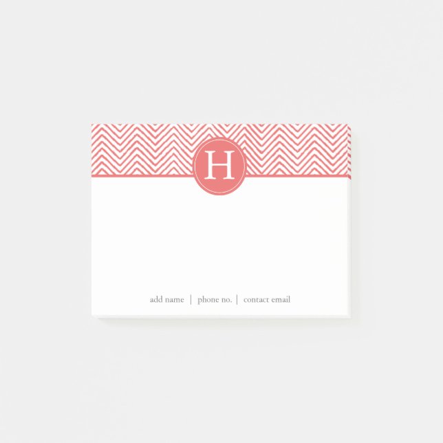 Coral Chevrons Custom Monogram Post-it Notes (Front)
