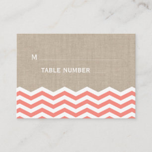 Coral Chevrons on Burlap Place Card