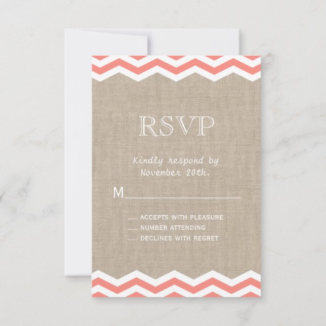 Coral Chevrons on Burlap RSVP Card (Back)