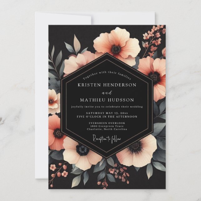 Coral Chiaroscuro Bloom Wedding Invitation (Front)