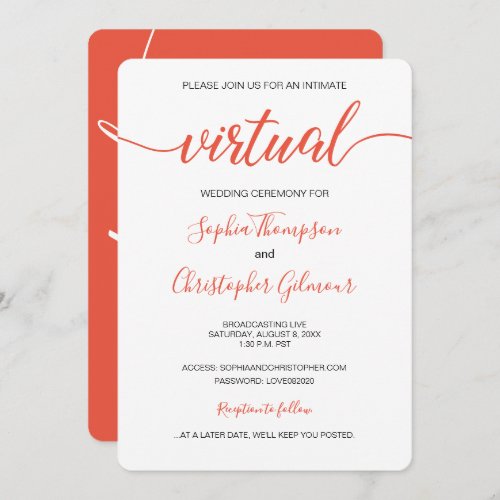 Coral Chic Simple Custom LIVE VIRTUAL Wedding Invitation