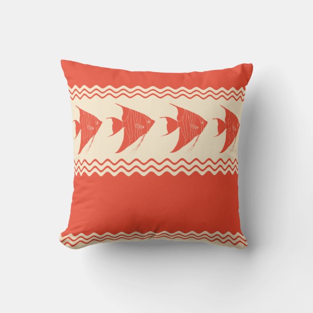 Coral Coastal Angelfish Stripes Throw Pillow (Front)