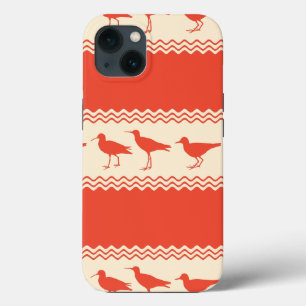 Coral Coastal Sandpiper Bird Stripes iPhone 13 Case