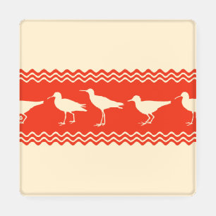 Coral Coastal Sandpiper Bird Stripes Coaster Set