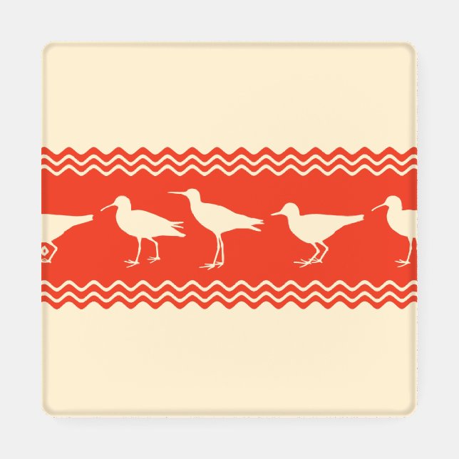 Coral Coastal Sandpiper Bird Stripes Coaster Set (Single)