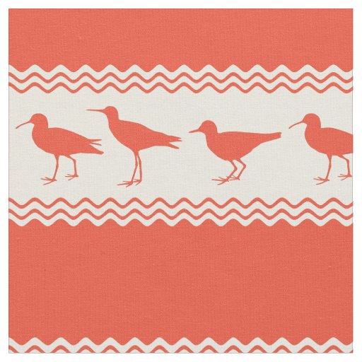 Coral Coastal Sandpiper Bird Stripes Fabric