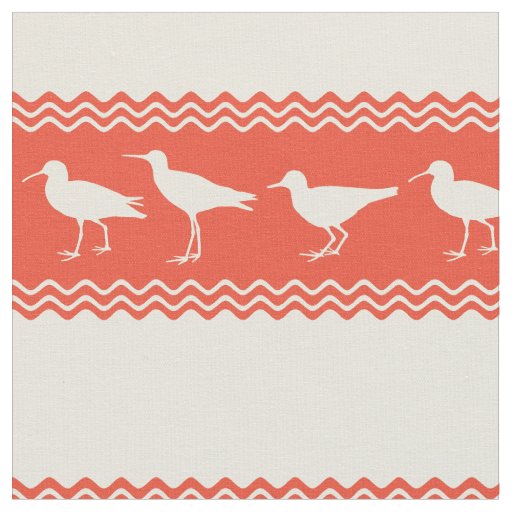 Coral Coastal Sandpiper Bird Stripes Fabric