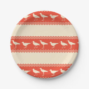 Coral Coastal Sandpiper Bird Stripes Paper Plates