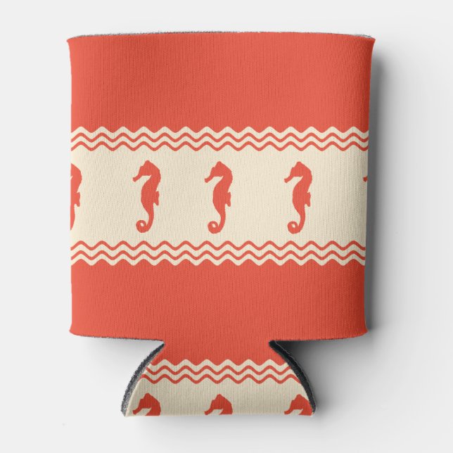 Coral Coastal Seahorses Stripes Can Cooler (Front)