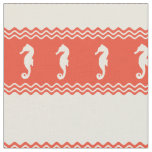 Coral Coastal Seahorses Stripes Fabric