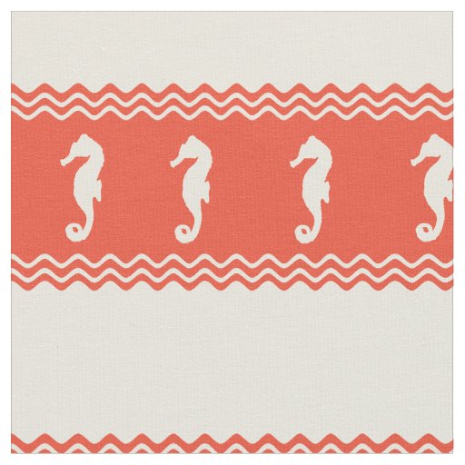 Coral Coastal Seahorses Stripes Fabric