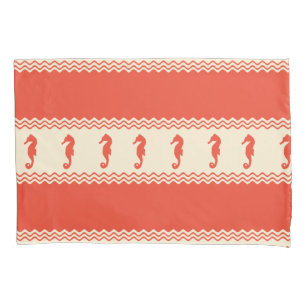 Coral Coastal Seahorses Stripes Pillow Case