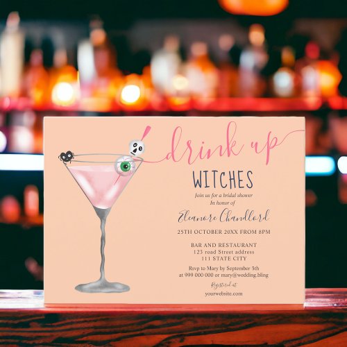 Coral cocktail witches Halloween bridal shower Invitation