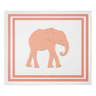 Coral Color and White Silhouette Elephant Duvet C