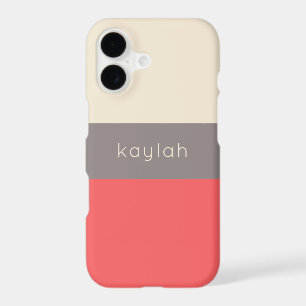 Coral Color Block Pattern with Any Name iPhone 17 Case