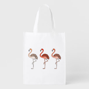 Coral Color Flamingos Grocery Bag
