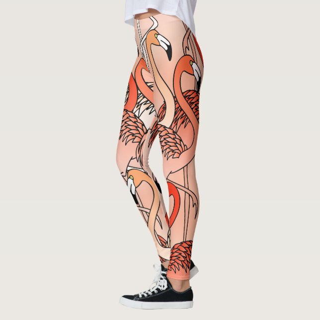 Coral Color Flamingos Leggings (Left)