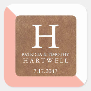 Coral Color Split Faux Leather Patch Wedding Square Sticker